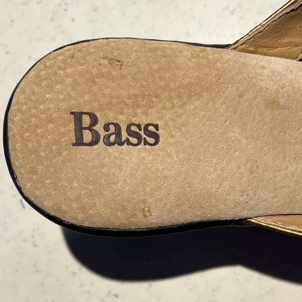 Bass Women's Sz 10 Brown Classic Vacation Travel Leather 3in Heel Slide Sandals